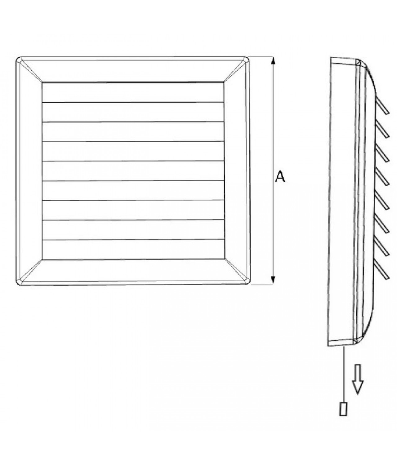 Vent cover with shutter ALETA 02-368, 172x172 mm, Ø80-150 mm - drawing