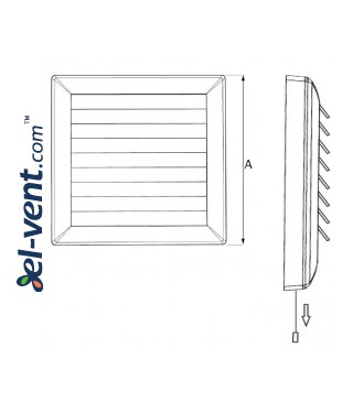 Vent cover with shutter ALETA 02-368, 172x172 mm, Ø80-150 mm - drawing