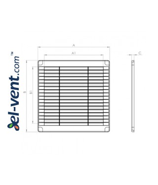 Vent cover ALETA SQUARE WHITE 150x150 mm, 02-316 - drawing