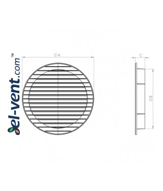 Вентиляционные решетки цвет графит, круглые ALETA GRAPHITE, Ø100-120-125-150 мм - чертеж