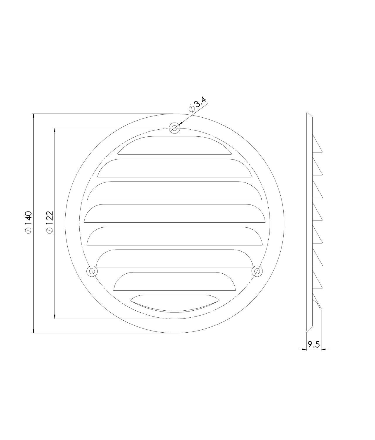 Metal vent cover EMW100W, white Ø100 mm - drawing