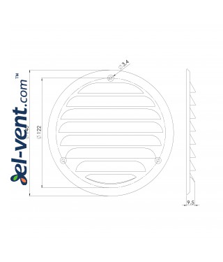 Metal vent cover EMW100G, grey Ø100 mm - drawing