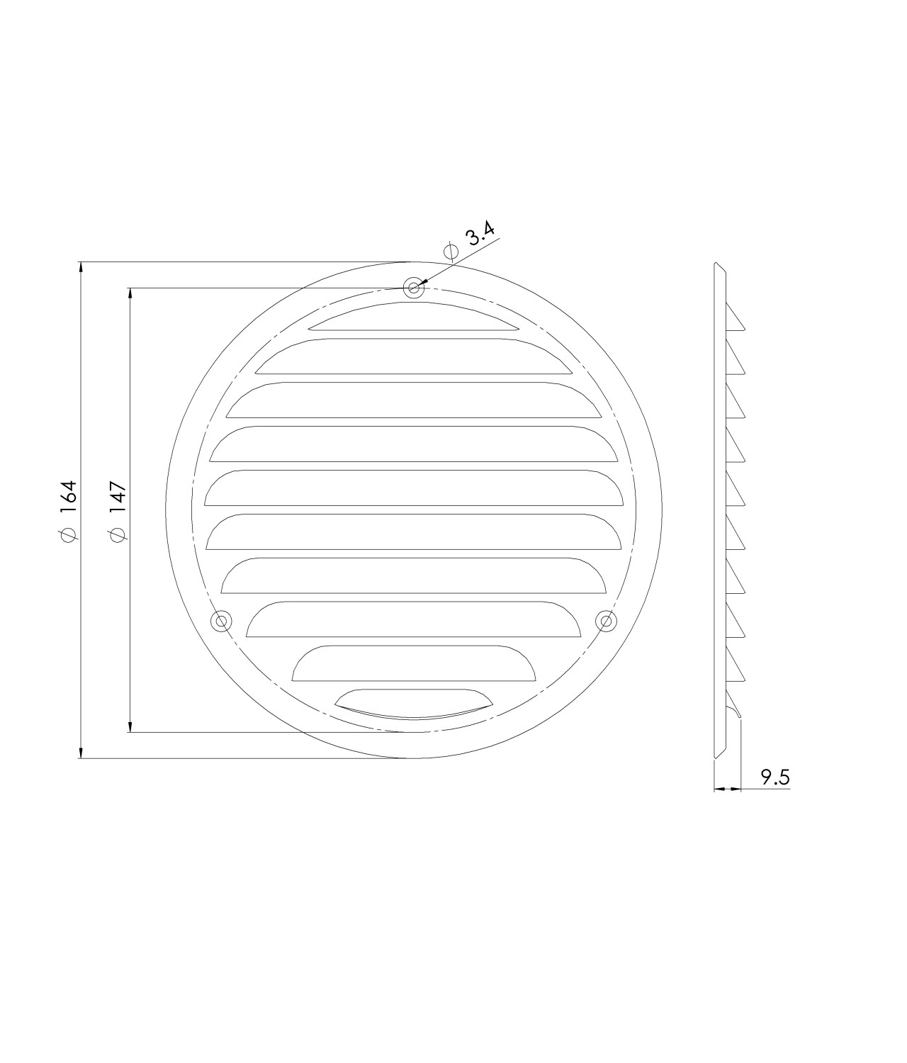 Metal vent cover EMW125G, grey Ø125 mm - drawing