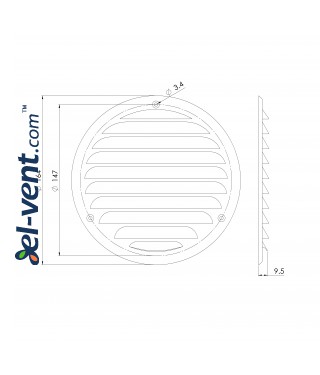 Metal vent cover EMW125G, grey Ø125 mm - drawing