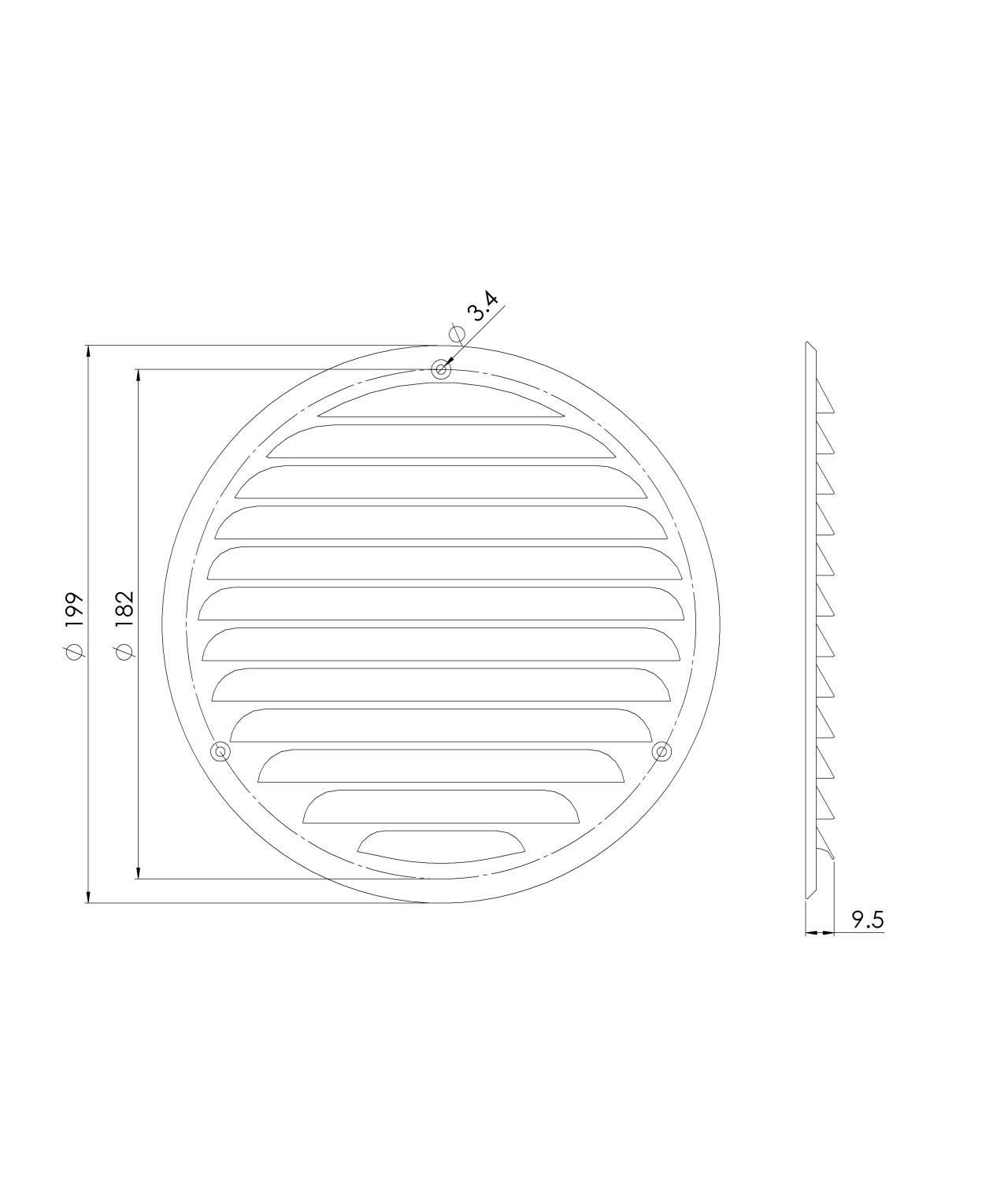 Metal vent cover EMW160W, white Ø160 mm - drawing