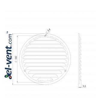 Metal vent cover EMW160G, grey Ø160 mm - drawing