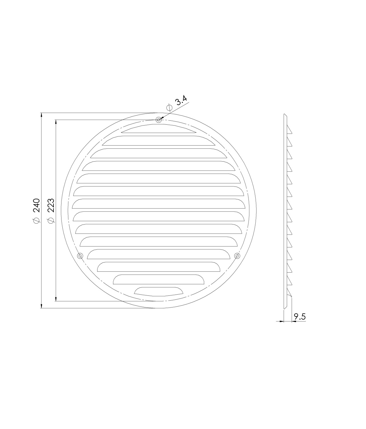 Metal vent cover EMW200W, white Ø200 mm - drawing