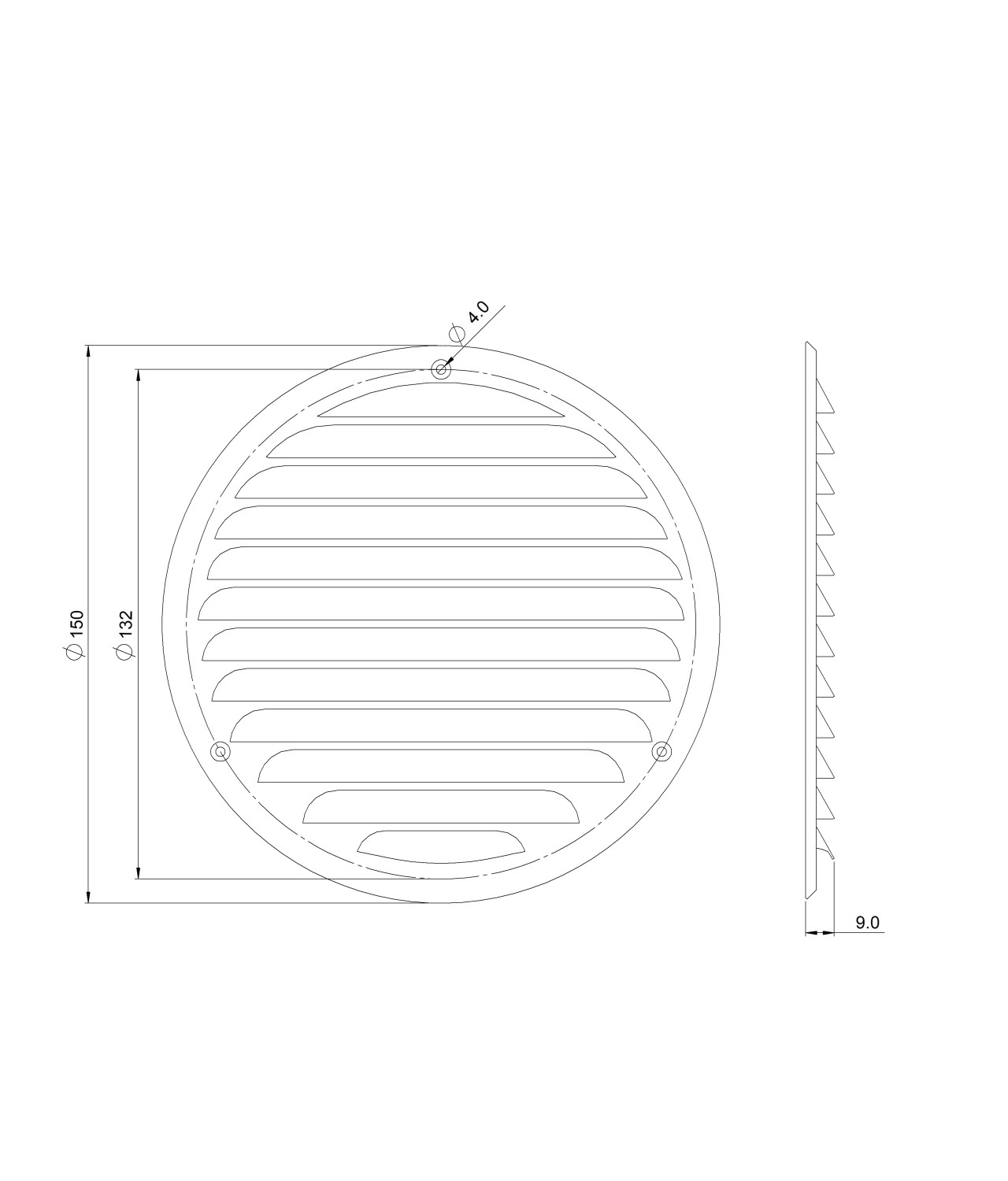 Stainless steel vent cover EMW150N Ø150 mm - drawing