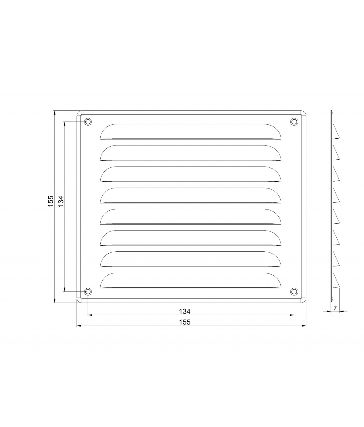 Stainless steel vent cover EMW155155N 155x155 mm - drawing