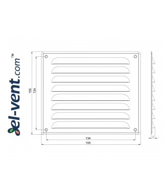 Stainless steel vent cover EMW155155N 155x155 mm - drawing